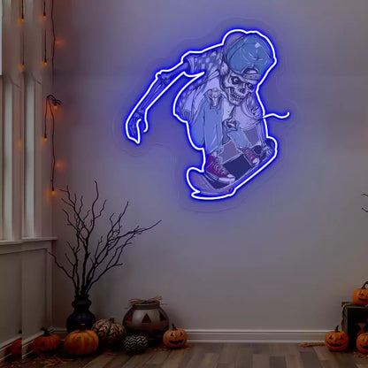 Skater Skeleton Neon Artwork | blue