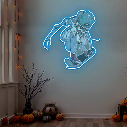 Skater Skeleton Neon Artwork | Iceblue
