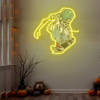 Skater Skeleton Neon Artwork | Yellow