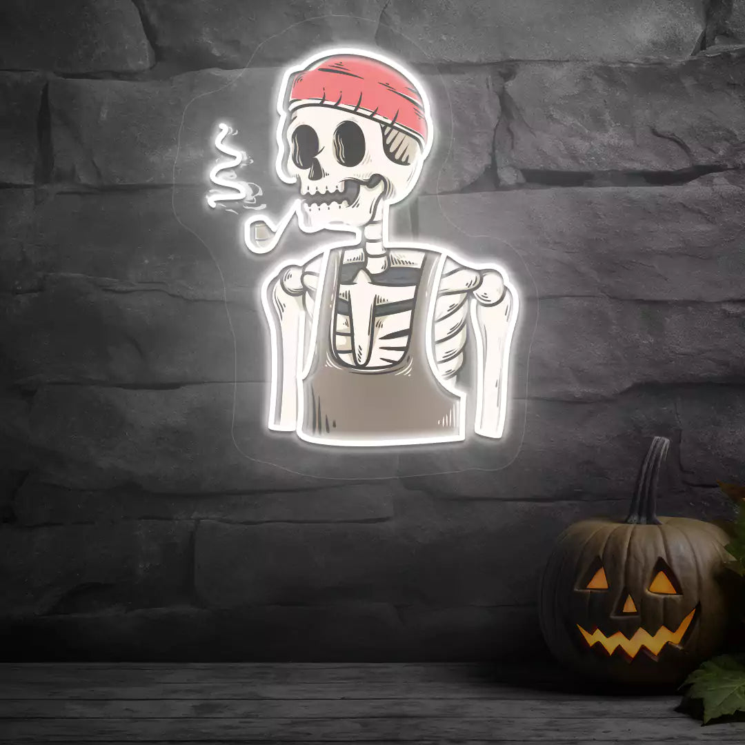 Pipe Smoker Skeleton Neon Artwork | Warmwhite