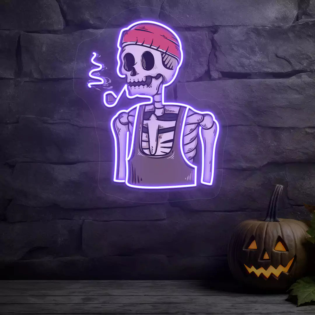 Pipe Smoker Skeleton Neon Artwork | Purple