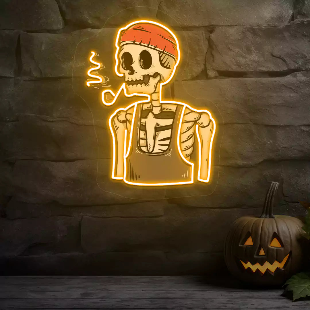Pipe Smoker Skeleton Neon Artwork | Orange