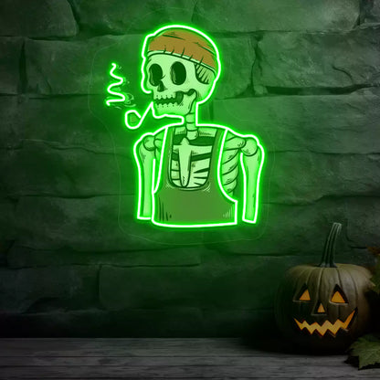 Pipe Smoker Skeleton Neon Artwork | Green