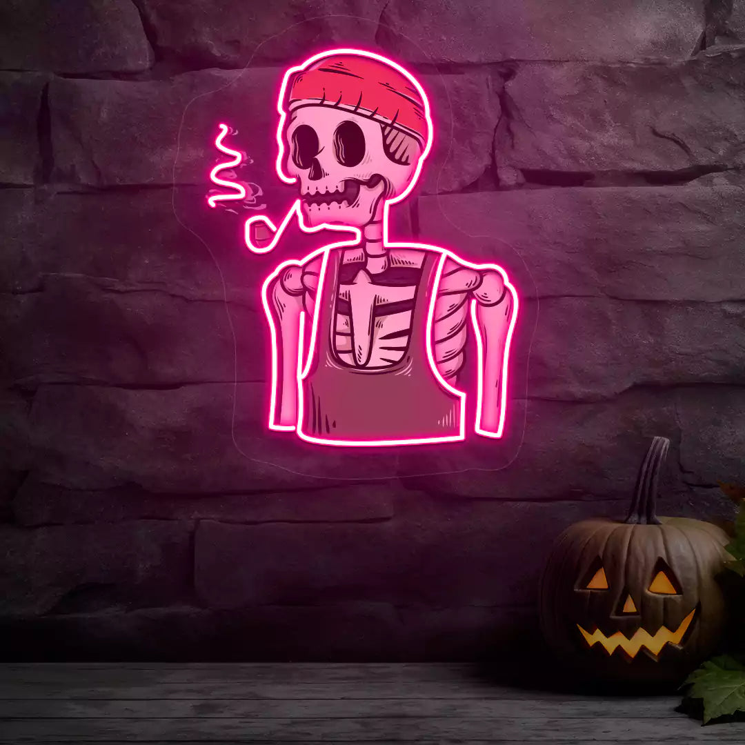 Pipe Smoker Skeleton Neon Artwork | Pink