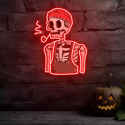 Pipe Smoker Skeleton Neon Artwork | Red