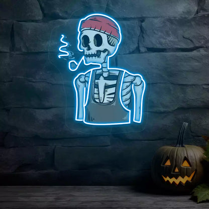 Pipe Smoker Skeleton Neon Artwork | Iceblue