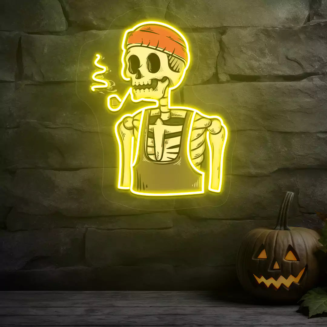 Pipe Smoker Skeleton Neon Artwork | Yellow