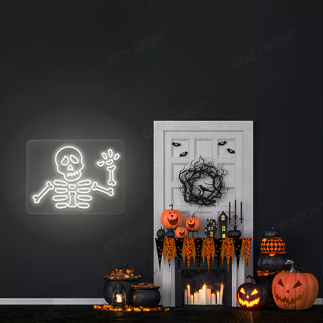 Waving Skeleton Neon Sign | Warmwhite