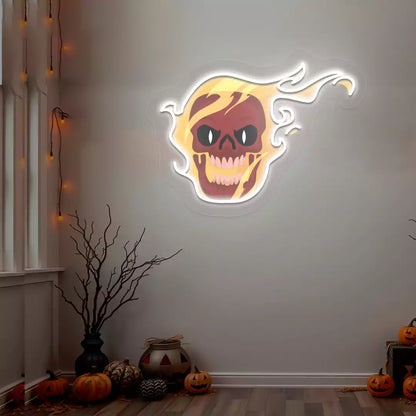 Skull Rider Neon Artwork | White