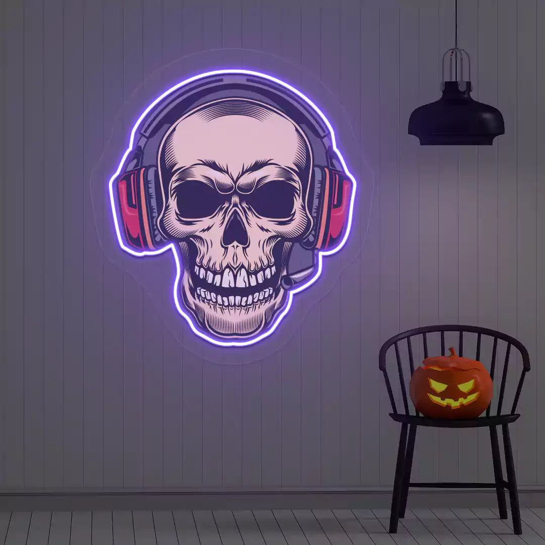 DJ Skeleton Neon Artwork | Purple