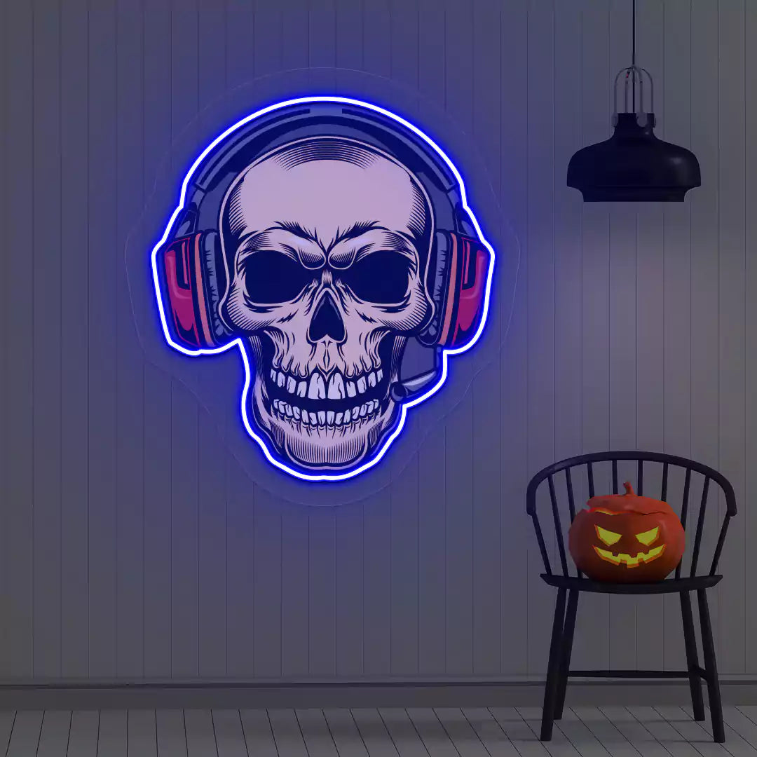 DJ Skeleton Neon Artwork | Blue