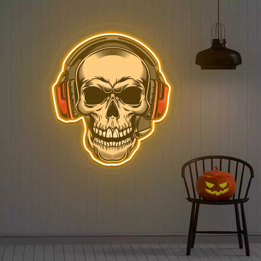 DJ Skeleton Neon Artwork | Orange