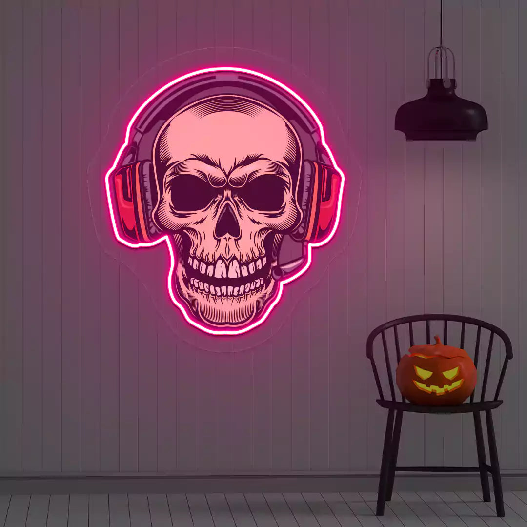 DJ Skeleton Neon Artwork | Pink