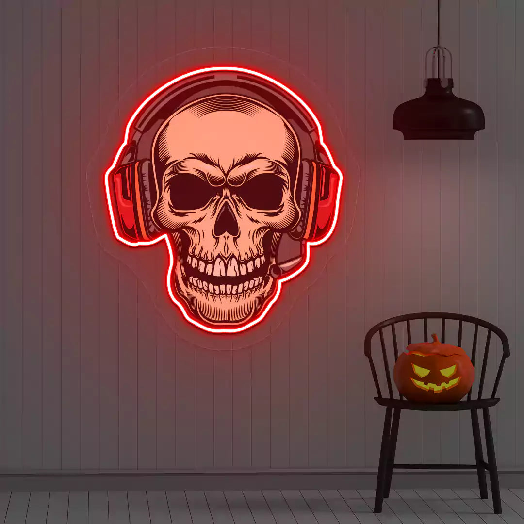 DJ Skeleton Neon Artwork | red