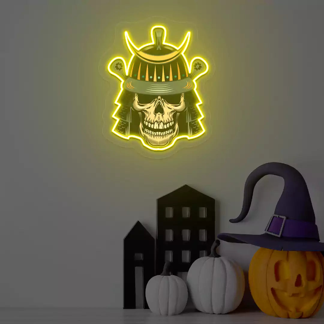 Samurai Skull Neon Artwork | Yellow