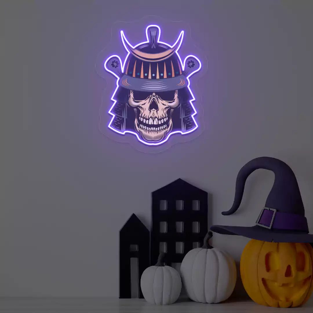Samurai Skull Neon Artwork | Purple