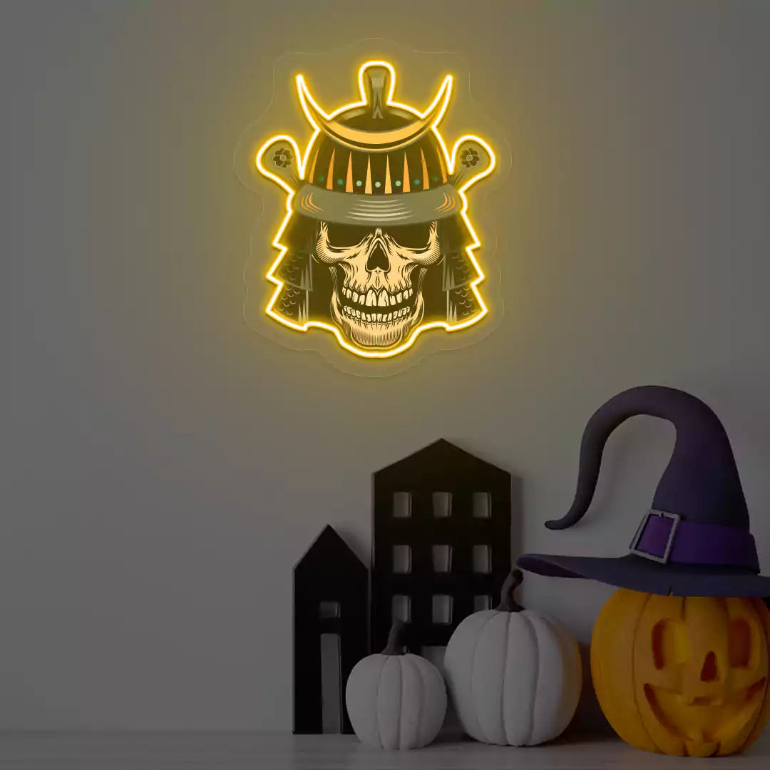 Samurai Skull Neon Artwork | Orange