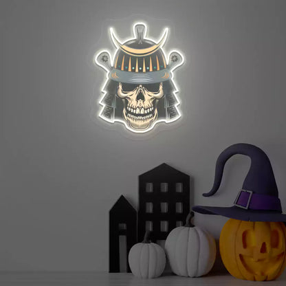 Samurai Skull Neon Artwork | White