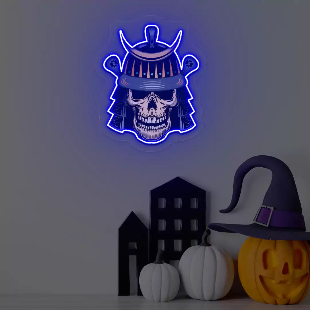 Samurai Skull Neon Artwork | Blue