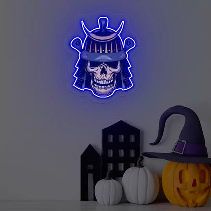 Samurai Skull Neon Artwork | Blue