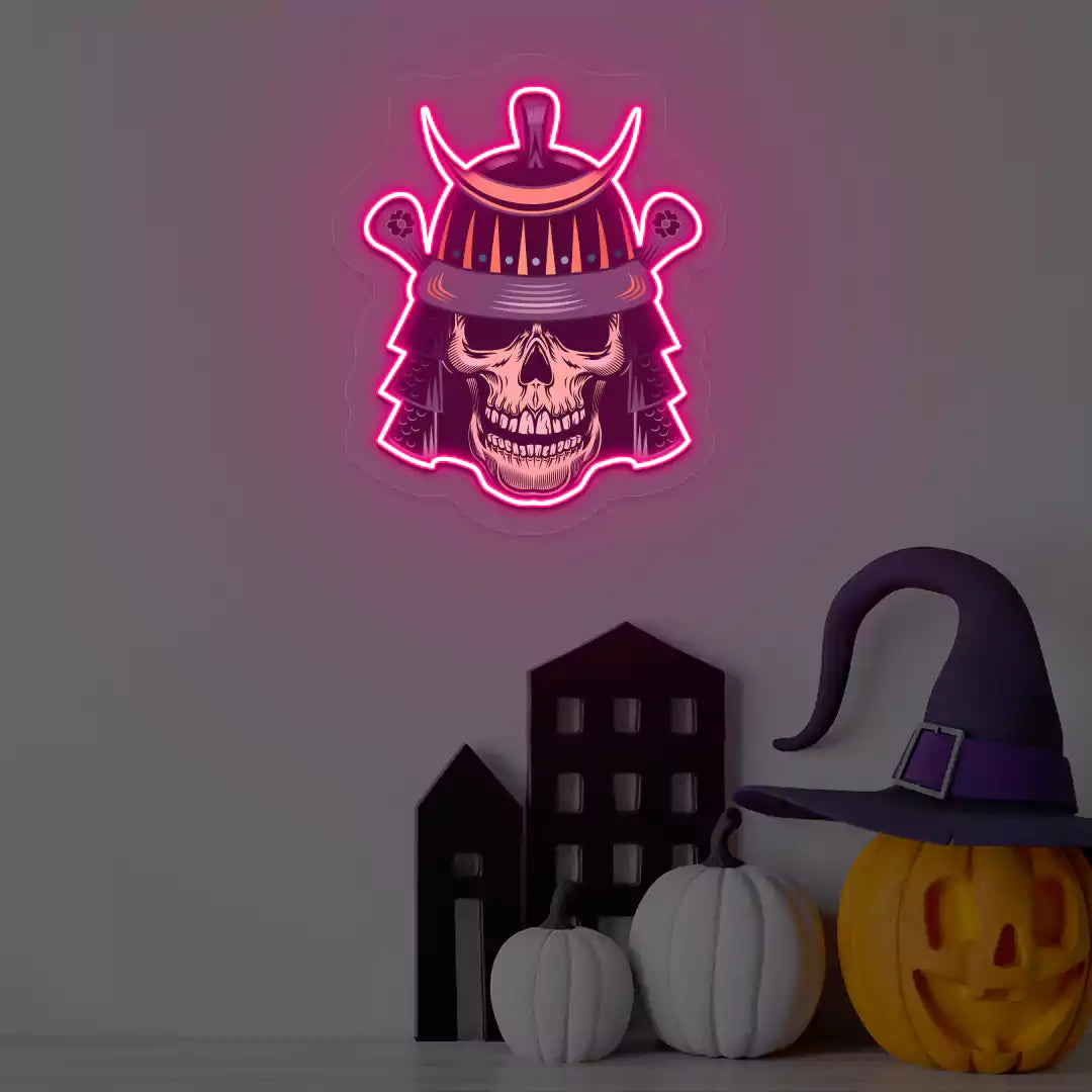 Samurai Skull Neon Artwork | Pink
