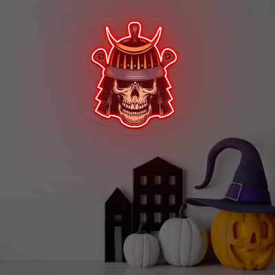 Samurai Skull Neon Artwork | red