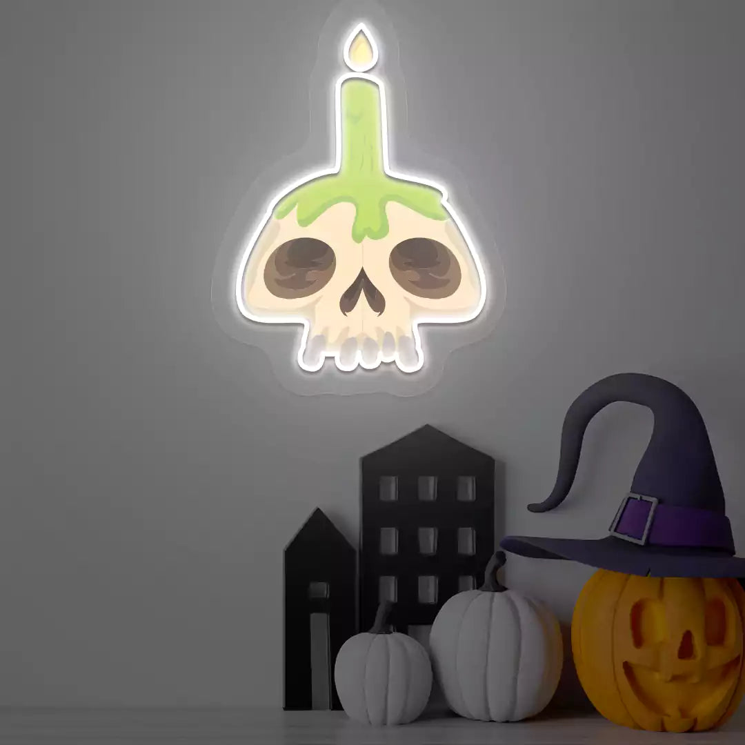 Cursed Candle Skull Neon Artwork | Warmwhite