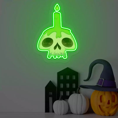 Cursed Candle Skull Neon Artwork | Green