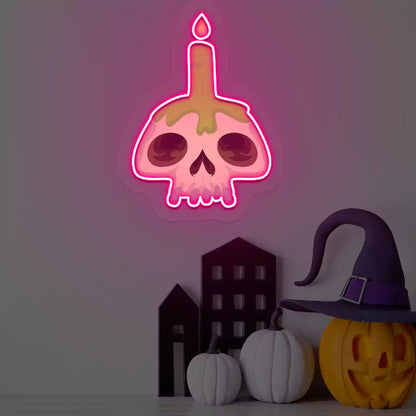 Cursed Candle Skull Neon Artwork | Pink