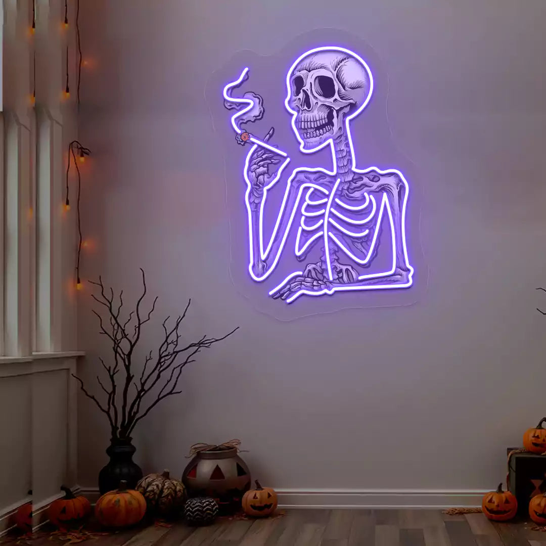 Smoking Skeleton Neon Artwork | Purple