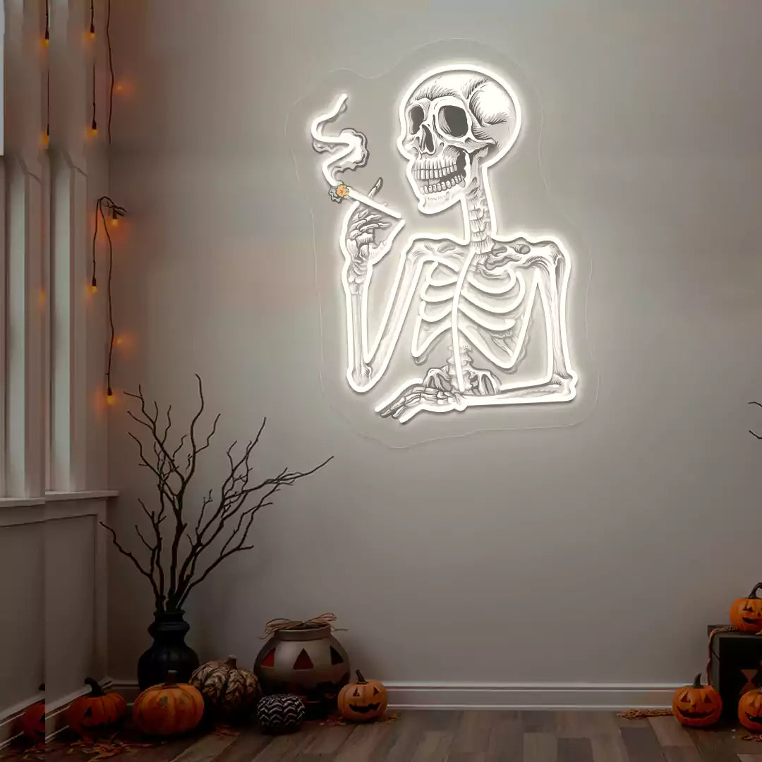 Smoking Skeleton Neon Artwork | Warmwhite