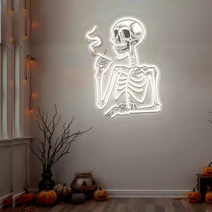 Smoking Skeleton Neon Artwork | Warmwhite