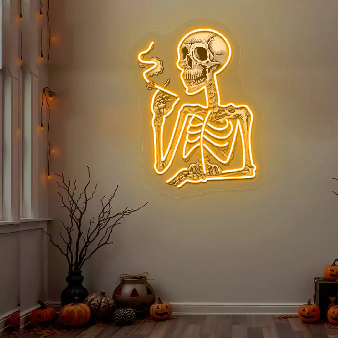 Smoking Skeleton Neon Artwork | Orange