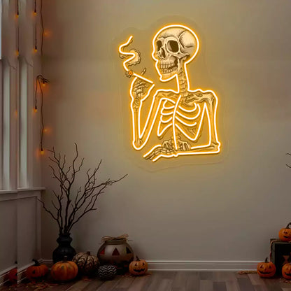 Smoking Skeleton Neon Artwork | Orange