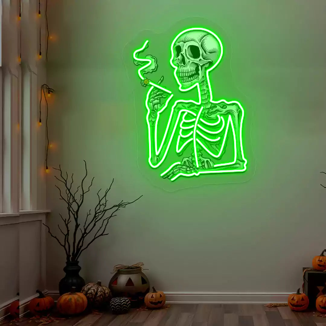 Smoking Skeleton Neon Artwork | Green