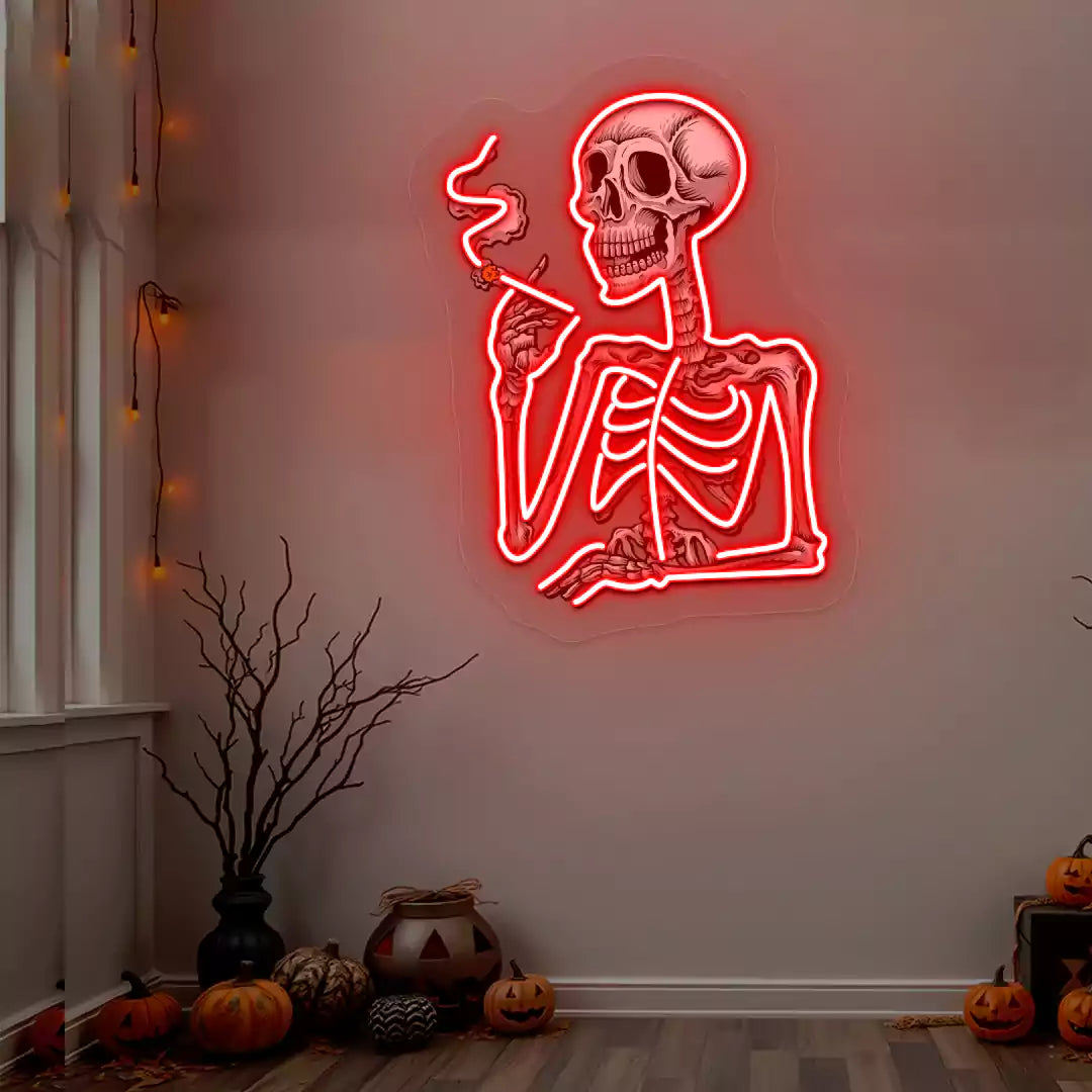 Smoking Skeleton Neon Artwork | Red