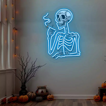 Smoking Skeleton Neon Artwork | Iceblue