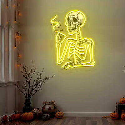 Smoking Skeleton Neon Artwork | Yellow