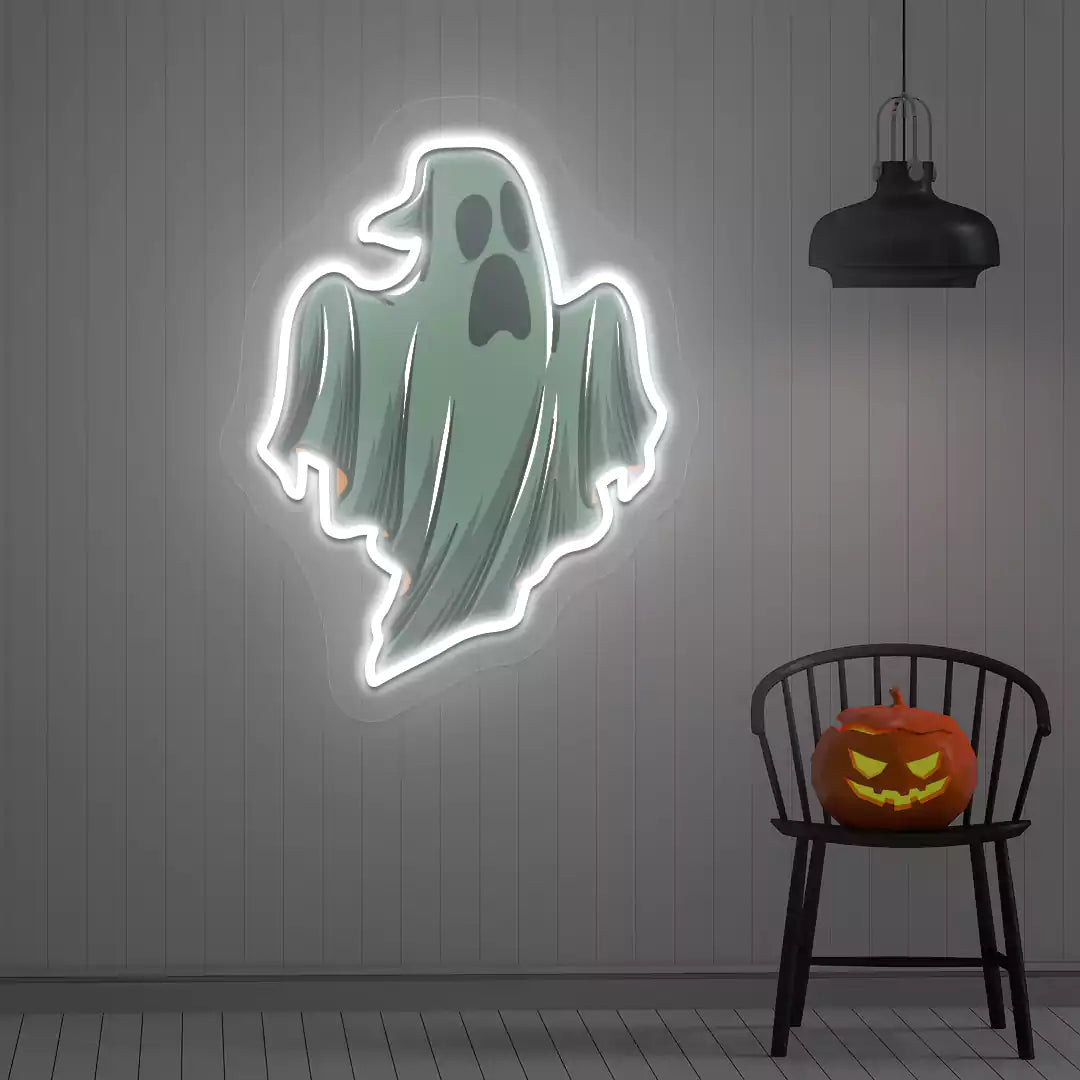 Spooky Phantom Neon Artwork | White