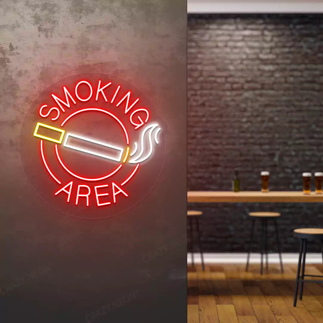 Smoking Area Neon Sign in Red color