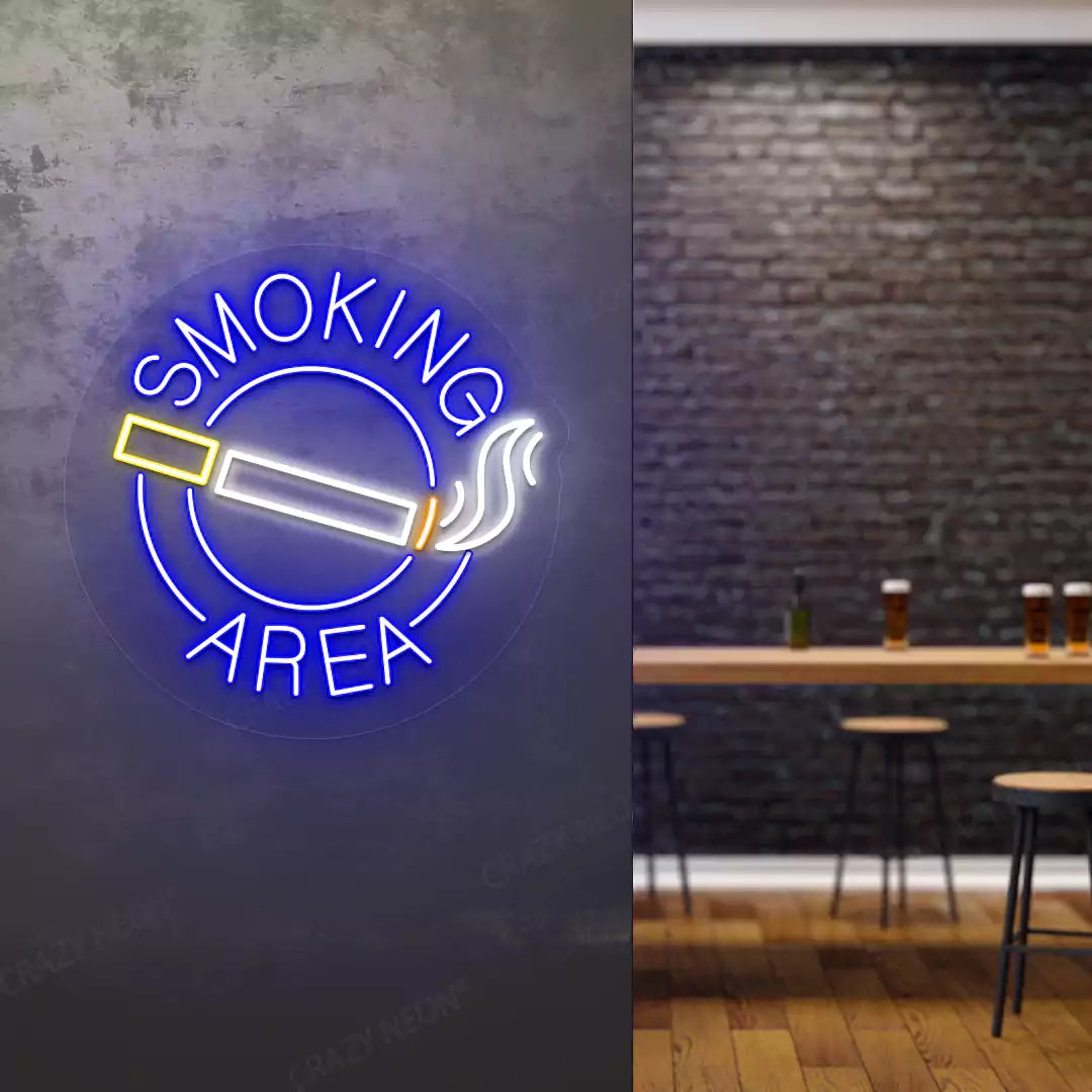 Smoking Area Neon Sign in Blue Color