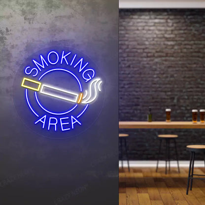 Smoking Area Neon Sign in Blue Color