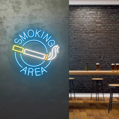 Smoking Area Neon Sign in Iceblue Color