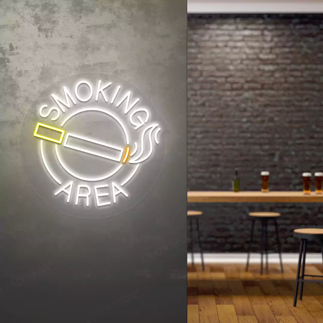Smoking Area Neon Sign in White color