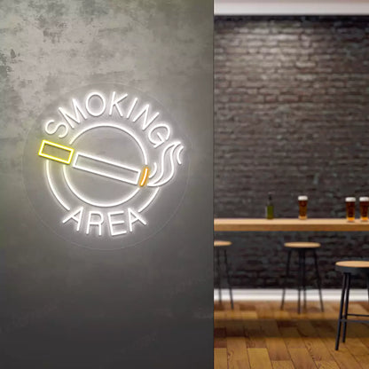 Smoking Area Neon Sign in White color