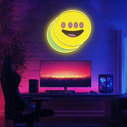 Quad-Eye Happy Face Neon Artwork | Yellow