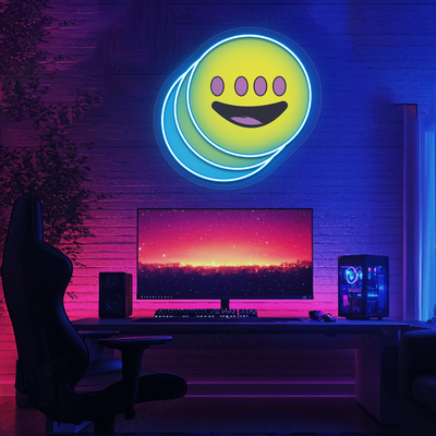 Quad-Eye Happy Face Neon Artwork | Iceblue