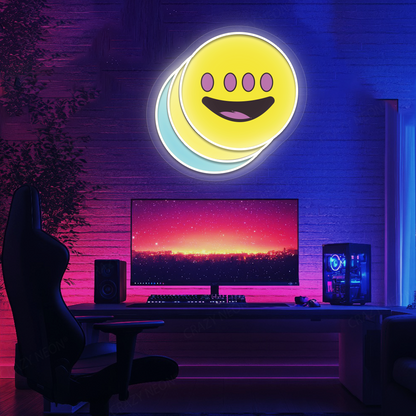 Quad-Eye Happy Face Neon Artwork | Warmwhite