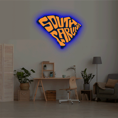South Carolina map backlit metal wall art vinyl print with RGB color changing LED backlight