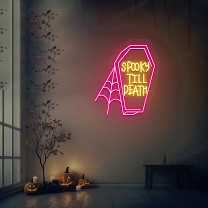Spooky Till Death Coffin Neon Sign | Yellow